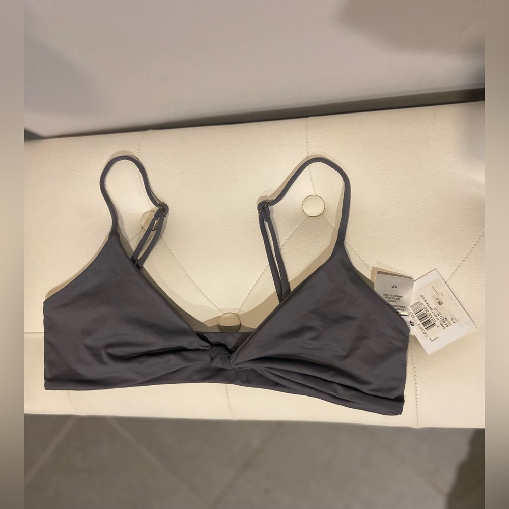 BRAND NEW O’Neill Saltwater Solids Knot Bikini Top, Grey, Size Small